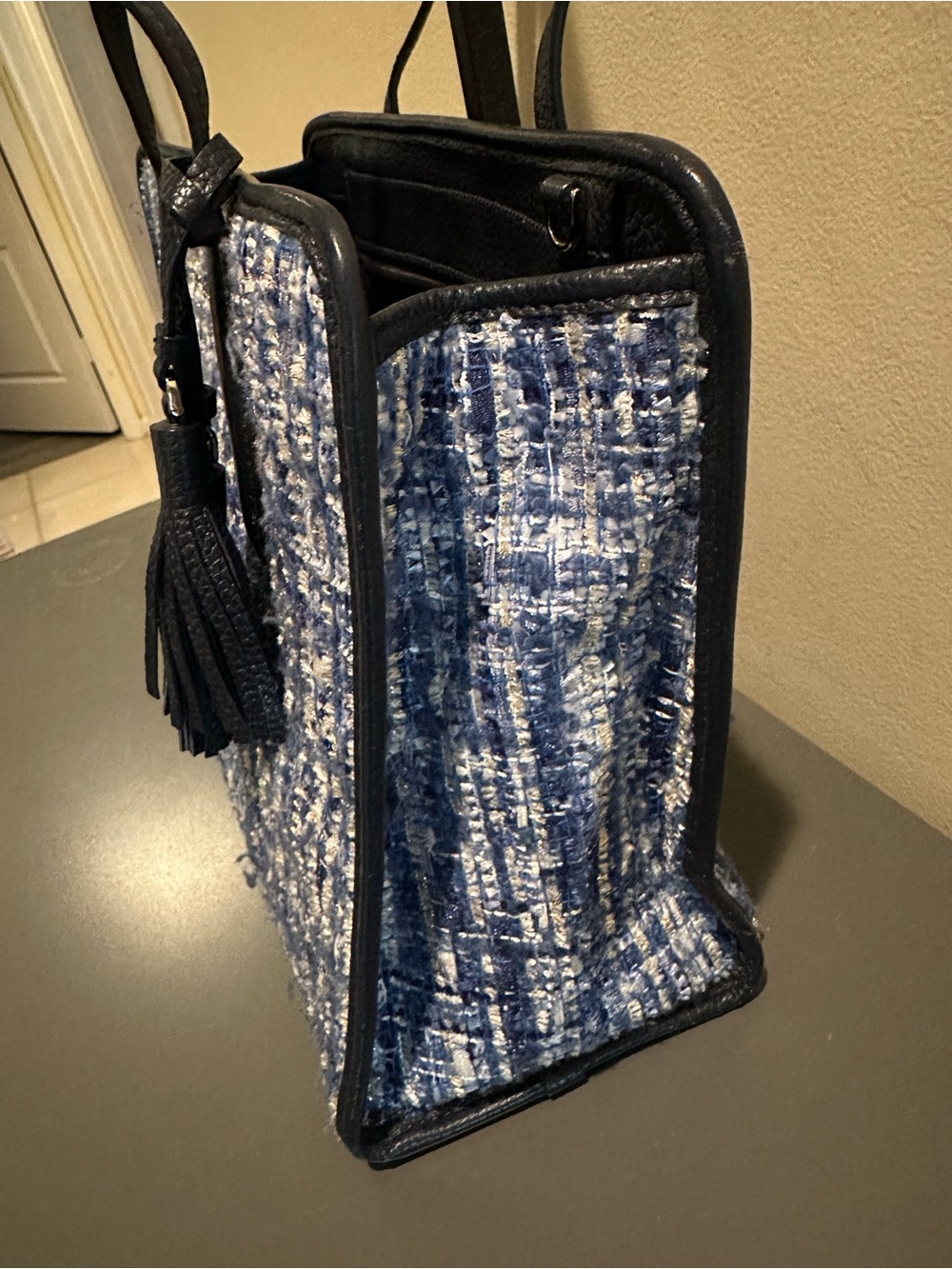 kate spade Rowe navy and white tweed tote with tassel - Picture 3 of 10